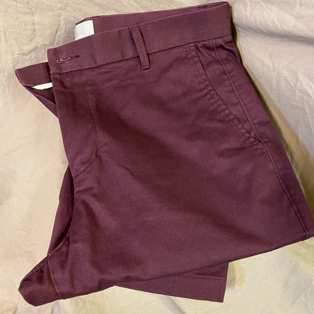 Slim burgundy chinos from Everlane.
